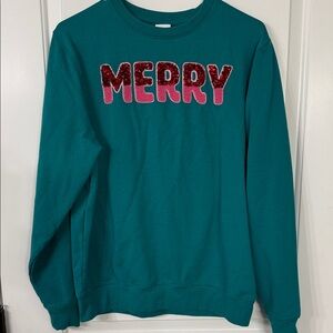 Celebrate It Teal and Pink 'Merry' Crewneck Sweater